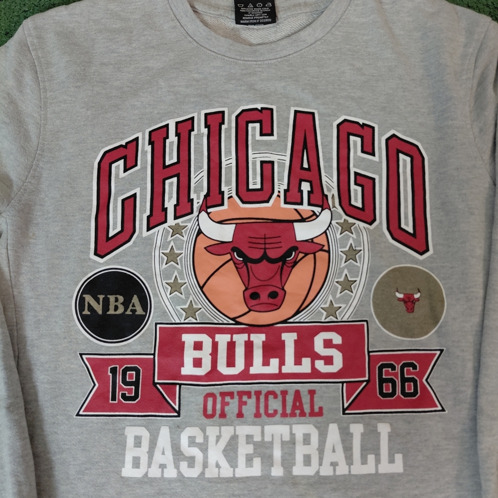 VINTAGE NBA Chicago Bulls Basketball Gray Y2K Crewneck Sweatshirt Sz Medium - Picture 2 of 4